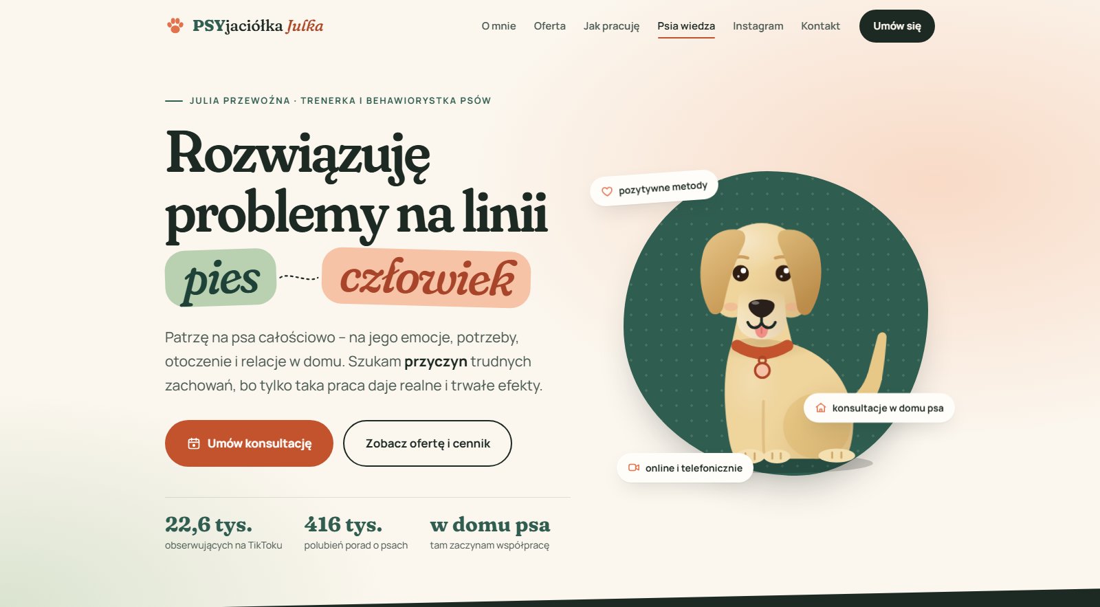 PSYjaciółka Julka: strona trenerki psów z rezerwacją online